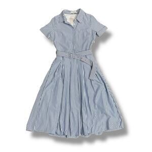 English Factory XS Blue White Striped Belted Shirt Dress Preppy Midi